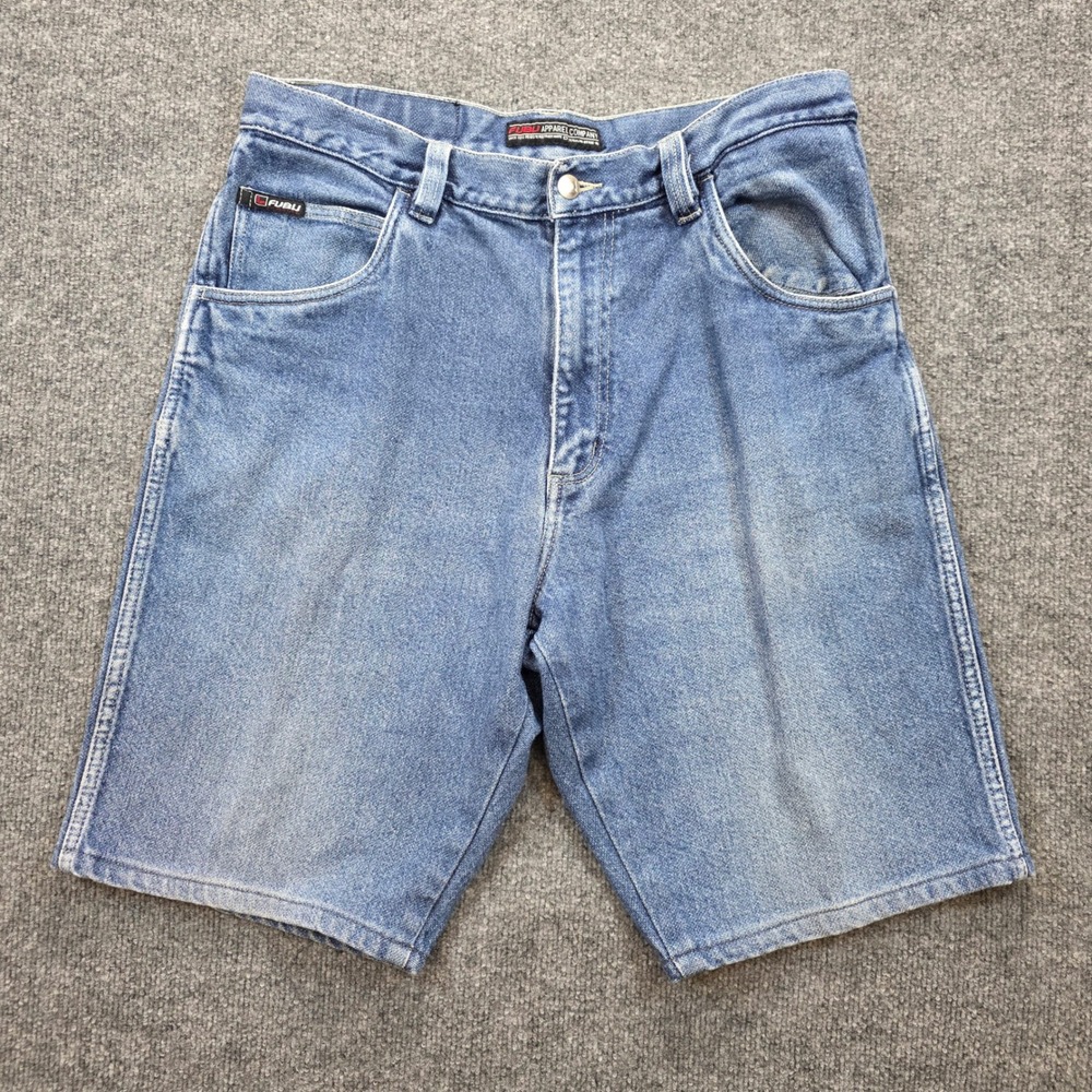 Vintage FUBU Jean Shorts‎ Mens Size 36X11 Blue Denim Baggy Hip Hop Y2K Jorts